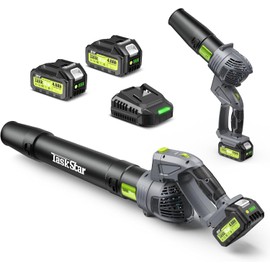 Taskstar Leaf Blower Cordless, Swivel Head Design, 550 CFM Electric Blower w/Total 8.0 Ah Battery and Charger, Lightweight 3.7 Lbs, 5-Speed Handheld Mini-Leaf for Lawn Care Car Patio Yard