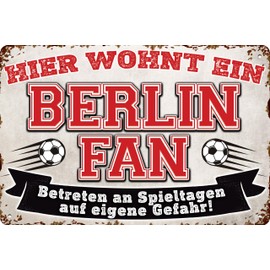 14 x 20 cm tin sign for football fans, here lives a Berlin fan – wall sign, door sign, goal sign, funny football saying, fan item