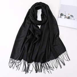 CINGHIA Women's Scarf, Men's Cashmere Scarf, Warm Soft Fashion, Plain Winter Scarves, Large, Blanket Scarf with Fringes, 200 x 70 cm, black