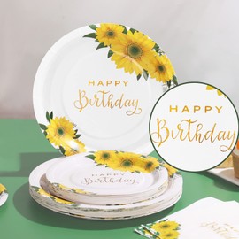 Gudvilla Sunflower Decorations for Women - Happy Birthday Plates, Napkins & Party Decorations for 25 Guests - Fall Birthday Celebrations