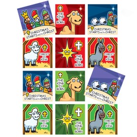 [Christ-in-Christmas] Religious Christmas Stickers for Kids (96 Pack) - for Sunday School Party Favors | Stocking Stuffer Toys