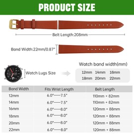 YIEMI Leather Watch Strap，22mm Width Watch Band Elegant Leather Watch Strap for Men and Women（Light Brown）