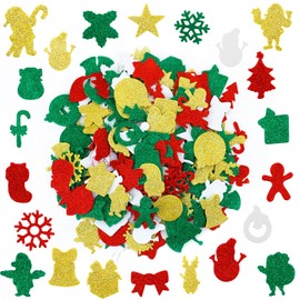 Christmas Foam Stickers, 300 PCS Christmas Stickers for Kids Crafts, Self Adhesive Glitter Snowflake Santa Bell Star Shaped Foam Sticker Arts and Crafts DIY Sticker for Xmas Party Decoration Supplies