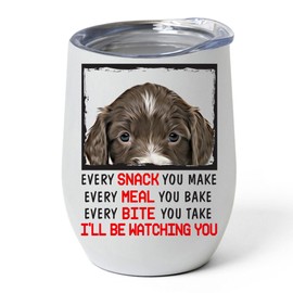Every Snack You Make I'll Be Watching You English Springer Spaniel Puppy Tumbler 12oz Stainless Steel Vacuum Insulated Cup With Lid - Peeking Animal Funny Gifts for Dog Lovers