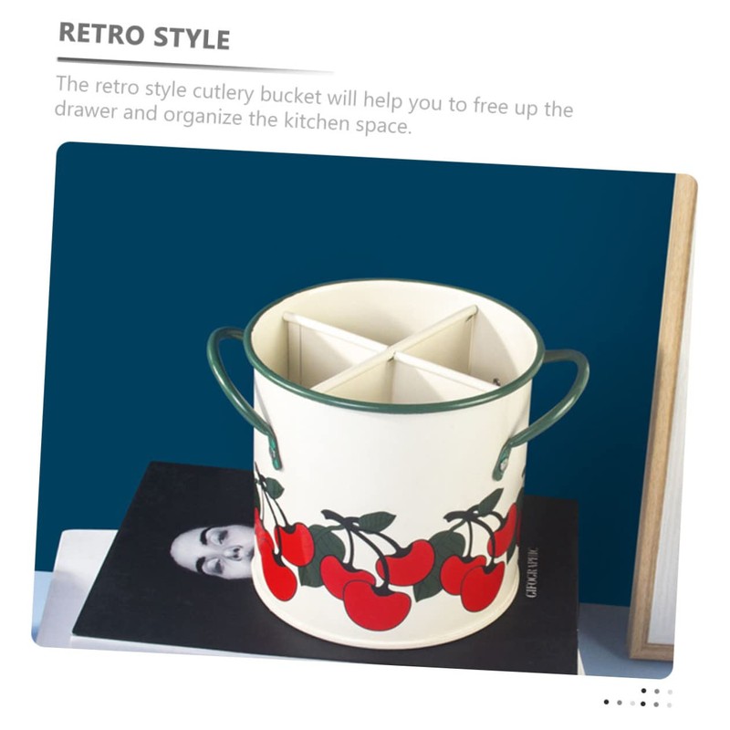 LABRIMP Retro Iron Cutlery Organizer with Compartments Multi Utensil Holder