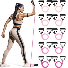 Shappy 10 Pcs Resistance Bands with Handles Exercise Stretch Bands for Exercise Woman Man Training Physical Therapy Workouts Fitness (Pink,5 to 50 Pounds)