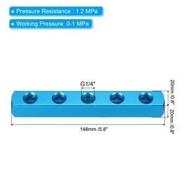 PATIKIL 5 Way 8 Port Air Distributor 2 Pack G1/4 Inch Aluminium Air Hose Inline Distributor Clamp Distributor Pneumatic Air Hose Screw Connection Blue