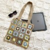 Handmade Crochet Granny Square Mini Tote Bag Beige, Tan Y2K
