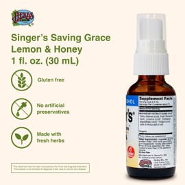 Herbs Etc. Singer's Saving Grace Lemon & Honey - Herbal Remedy Spray Aids Throat Comfort & Health - Soothing Hydrating Throat Support - Throat Relief Spray with Licorice - 1 fl oz (About 75 Servings)
