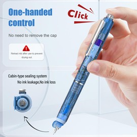 Aiallyo Clictek Fountain Pen Set,Retractable Fountain Pen, Extra Fine Nib Black Ink Pen includes 10 ink cartridges and ink syringes Slim pen body Smooth Writing Sketch Diary Calligraphy Gift(blue)