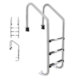 Moccha Swimming Pool Ladder, 3-Step Heavy Duty Pool Steps for Inground Pools, Stainless Steel Pool Stair for Gym, Water Park, 265 LBS Weight Capacity, Easy to Install & Climb Escalator with Handrails