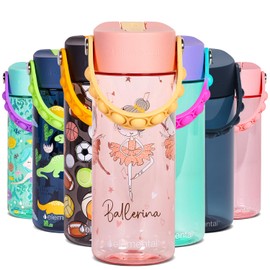 Elemental Water Bottles for Kids - Splash Kids Water Bottle for School with Pop-it Handle - BPA Free Tritan Plastic Water Bottle with Straw Leak Proof when Spout is Closed - Ballerina - 18oz