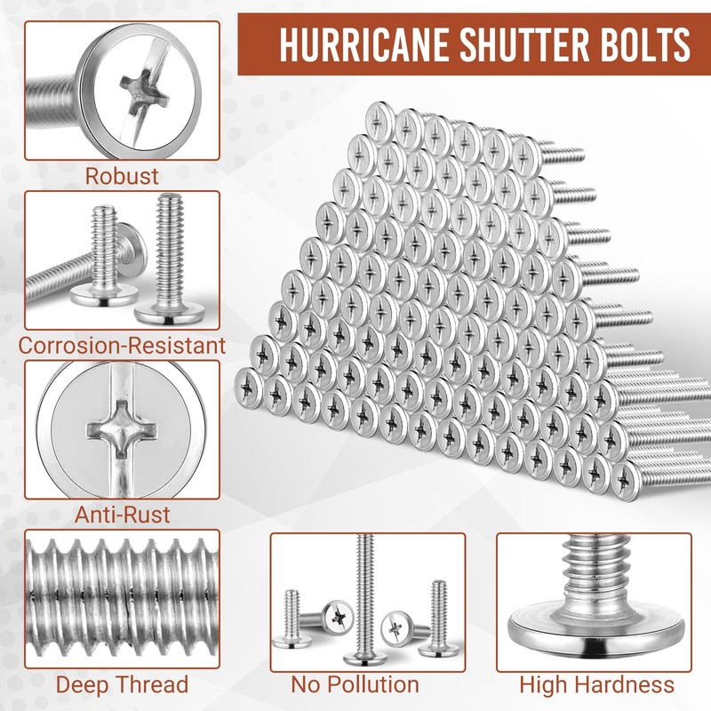 Blulu 100Pcs 1/4"-20 Hurricane Shutter Bolts, Sidewalk Screws Bolts Truss