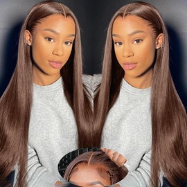 Brown Wear and Go Glueless Wigs Human Hair Pre Cut 20 Inch 13x4 Chocolate Brown HD Lace Front Wig Pre Plucked #4 Brown Lace Closure Wigs 180 Density Glueless Wigs for Black Women