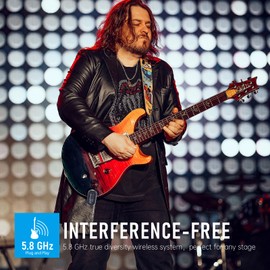 Xvive A58 Wireless Guitar System 5.8GHz Wireless Guitar Transmitter Receiver for Active or Passive Pickup Electric/Acoustic Bass Guitar, Mahogany