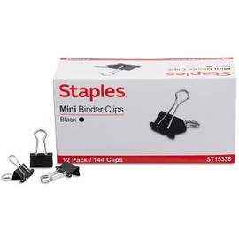 Staples 0.6" Binder Clips, Mini, Black, 144/Pack (15338)