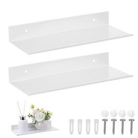 JIZZU 2 Pack Metal Floating Shelves, Floating Shelf Wall Mounted Bathroom Shelf, 30 CM Decorative Wall Storage Shelves for Bathroom, Living Room, Office, Multiple Arrangements (White)