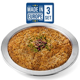 Volarium Kunefe Plate Medium, Cooking and Serving Plates for Kunafa, Kataifi, Knafeh and Shredded Phyllo Dough, Set of 3, Aluminum, Silver (Small-3PCs)