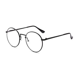 Outray Men/Women Retro Round Metal Frame With Non-Prescription Clear Lens Black
