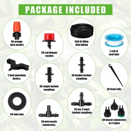 Sasylvia 656 Ft Drip Irrigation Kit 1/4'' Irrigation System Tubing Distribution Hose Greenhouse Garden Watering Misting Drip Kit Automatic Irrigation Equipment for Yard Lawn Patio