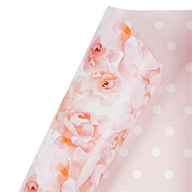 Reversible Floral Wrapping Paper Roll Birthday Gift Wrapping Paper - 17 Inches X 33 Feet (47 sq. ft. ttl.) Pink Watercolor Roses Design Flower Gift Wrap for Valentine's Day, Wedding, Bridal Shower