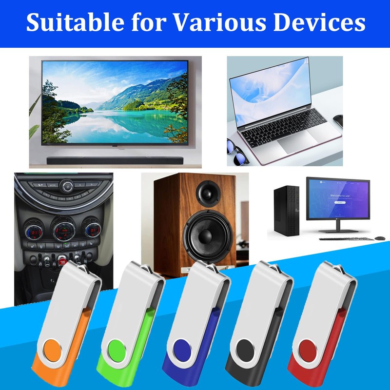 4GB USB Flash Drive Rotating USB 2.0 5 Colours Pack