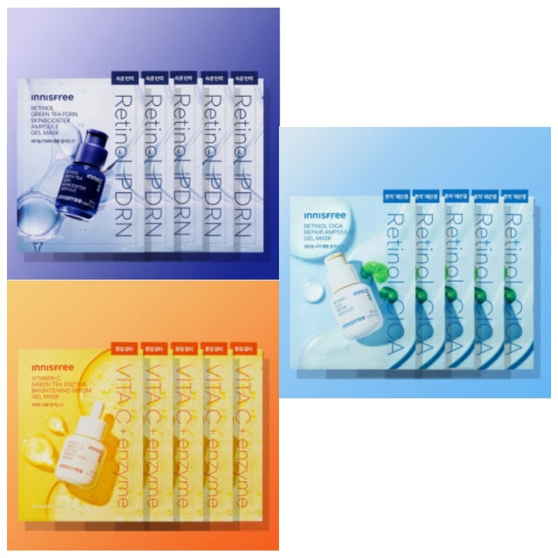 INNISFREE Gel Mask 23~25ml*5sheets [Vitamin C Greentea Enzyme/Retinol Cica/Retinol Greentea