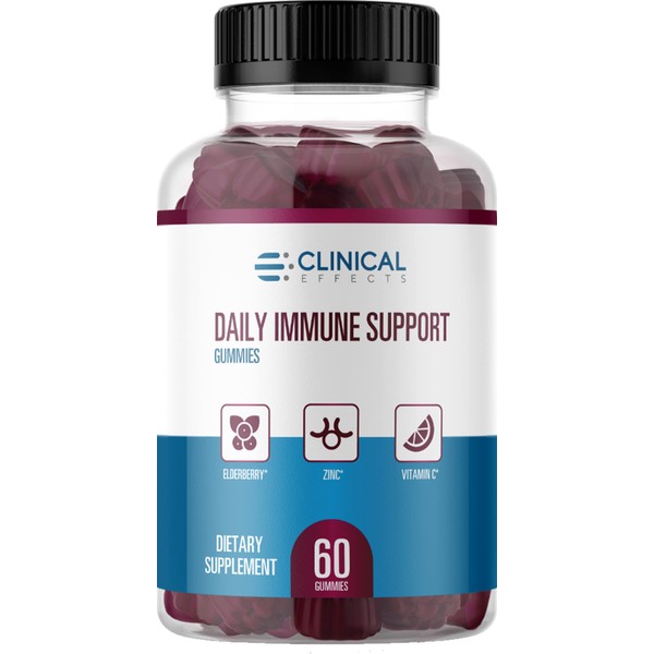 Clinical Effects Daily Immune Support Gummies - Elderberry Gummies with Zinc and Vitamin C - 60 Gummies Vitamins for Adults - Immunity Gummies for Immune Defense Support - Made in The USA