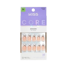 KISS Kiss Core, Uñas postizas, pegamento para uñas incluido, 'Our Moment', Beige, Tamaño mediano, Forma almendrada, Incluye 32 uñas, 2 g de pegamento,