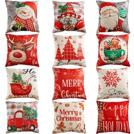 12Pcs Christmas Pillow Covers 18 x 18 inch Xmas Throw Pillow Covers Christmas Home Cushion Cases Decorations Xmas Cushion Case Decorations for Winter Home Bed Sofa Couch Farmhouse Holiday Decor