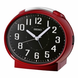Seiko QHK059RLH Oval Non Ticking Bedroom Alarm Clock, Metallic Red, 4.4 x 5 Inches