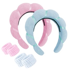 ZIVOYCO Spa Headbands for Women Set Skin care Makeup Headband for Washing Face Wrist Bands Preppy Teen Girl Gifts Accessories for Women Cute Stuff for Teen Girls (Pink-Blue, 6 PC)