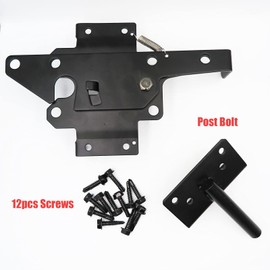 Heavy Duty Fence Self-Locking Gate Latch – Black Finishing Post Mount Steel Automatic Gravity Lever Wood Fence Gate Latches with Fasteners Hardware for Secure Pool/Yard/Garden by LAJIAOZ