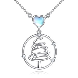 POPLYKE Christmas Tree Necklace for Women Sterling Silver Moonstone Necklace Christmas Tree Jewellery Gift for Girls, Sterling Silver, Moonstone