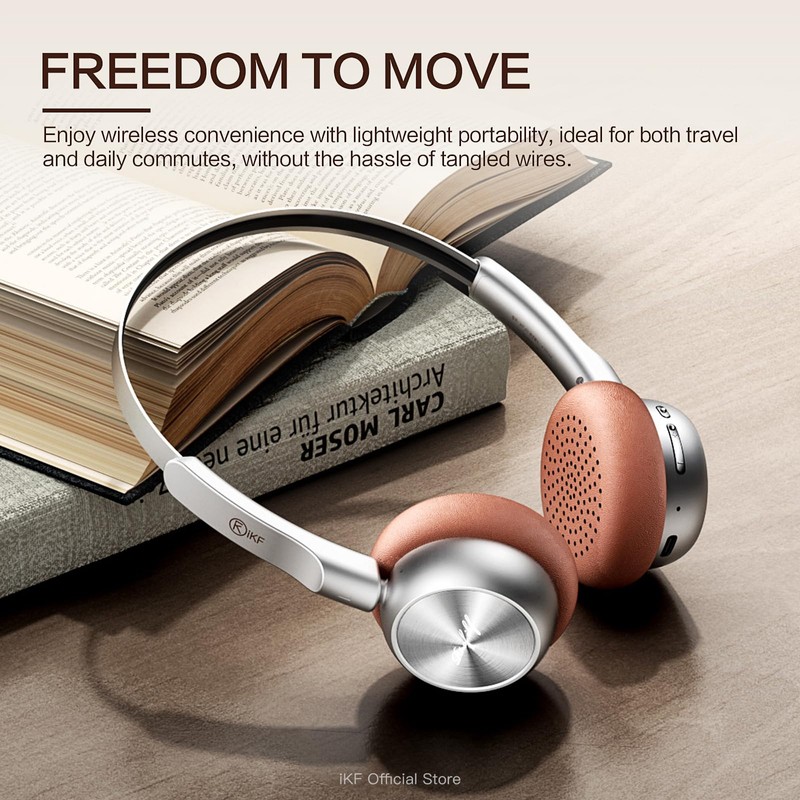 iKF R1 Wireless Bluetooth Headphones, Retro Classic Lightweight Headset, Builti-in