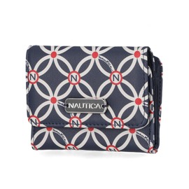 Nautica Rower's End Small Wallet for Women, RFID Blocking Slim Credit Card Holder with Zipper Coin Pocket, Bifold Compact Wallet with ID Window in Americana