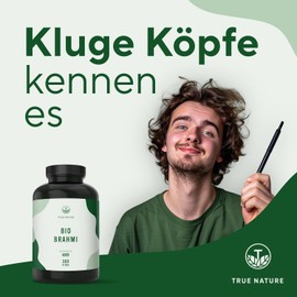 Brahmi Kapseln Bio - Hochdosiert: 1.500mg mit 2,5% Bacoside - Big Pack: 360 Kapseln - Bacopa Monnieri Brahmi Pulver - Ayurveda - Vegan - Deutsche Produktion - TRUE NATURE