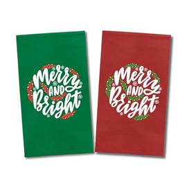 Christmas Napkins, Merry And Bright, Green and Red Paper Dinner Napkins, Christmas Table Decor and Guest Towels, Christmas Gift, Christmas Party Favors (48Pack (24 Red & 24 Green))