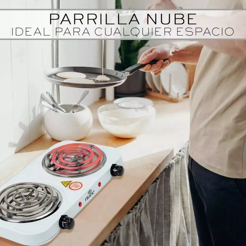 Cuory Parrilla Eléctrica Dos Quemadores Doble Termostato Estufa Color Blanco