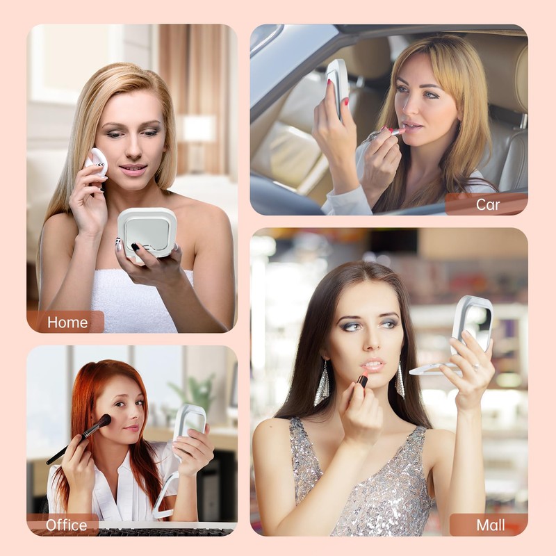 FASCINATE Compact Travel Makeup Mirror with Lights and Magnification, 3.5
