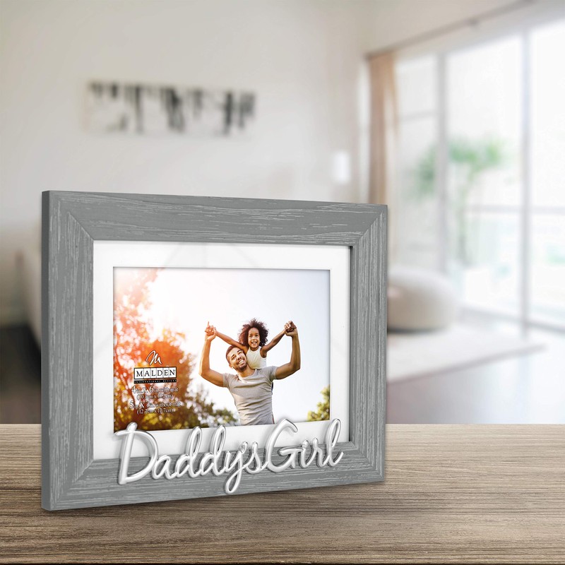 Malden Daddy's Girl Picture Frame, Gray Textured Wood Grain Finish,