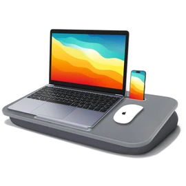 Lap Desk, Lap Desk with Cushion, Fits up to 17 inch Laptop, Pillow Designed, Portable Laptop Stand with Tray, Pad & Phone Holder, Home Office for Bed/Couch/Car/Reading/Writing, MillHome (Gray)