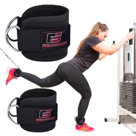FIGHTSENSE Best Ankle Straps for Cable Machines (Pair), Stainless Steel D-Ring Adjustable Neoprene Premium Cuffs Attachment for Home & Gym, Leg Extensions, Abs & Glutes for Men & Women (Black)