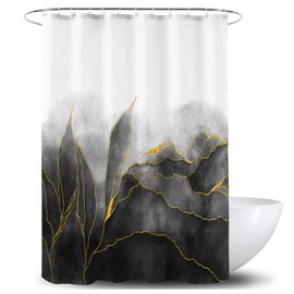 De-Mediocre Black and Gold Shower Curtain Stylish Ombre Black Marble Bath Art Decor Curtains Abstract White Golden Leaves Fabric Curtains for Bathroom Waterproof Polyester 72 x 72 Inches