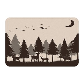 Forest Bath Rug Mountain Nature Tree Happy Camper RV Door Mat, Memory Foam Bathroom Mat 29.5L x 17.7W Inches (75Lx45Wcm) (Brown)