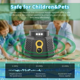 Ultrasonic Rodent Repellent Indoor，Multiple Operating Modes, Safe and Environmentally Friendly Fast and Effective Repellent for Rodents,Cockroach and Bats Indoor and Outdoor Garage Apartments (Black)