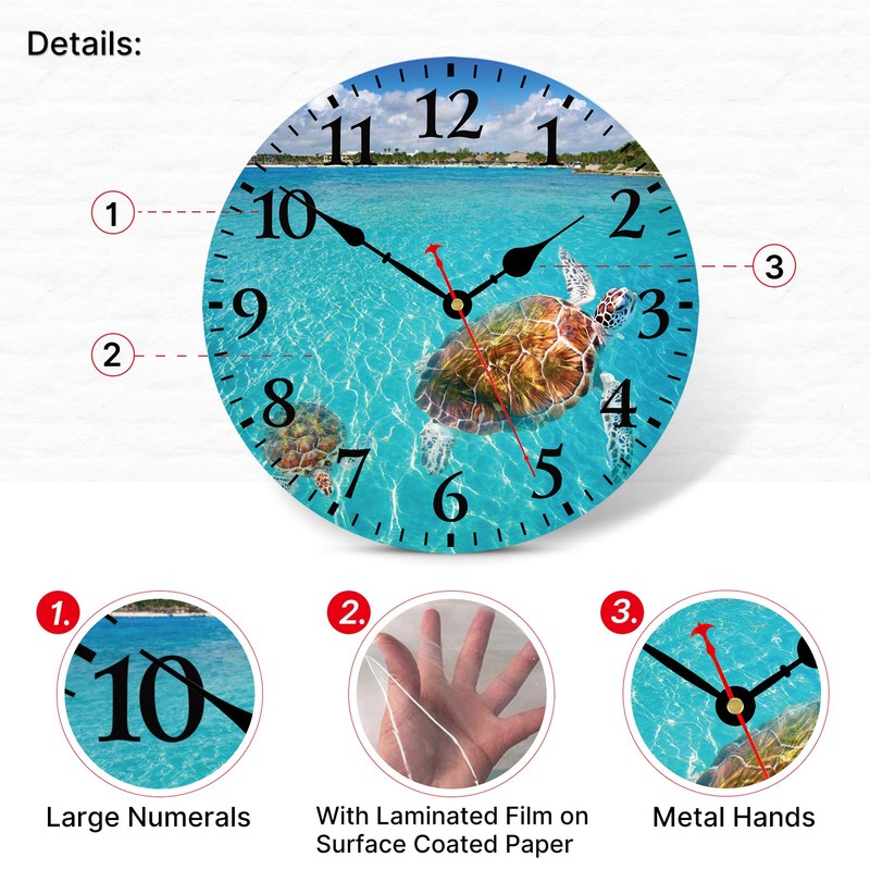 TAHEAT 14 Inch Turtle Underwater Wall Clock, Silent Non Ticking