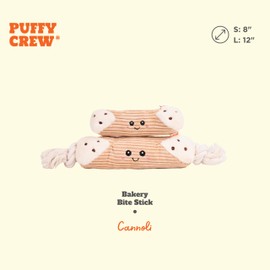 Puffy Crew Squeaky Dog Plush Toy, Bakery Bite_Stick Collection, 12", for Various Sized Dogs (Cannoli, Large)