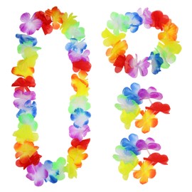 PPhtony Hawaiian Leis 4Pcs Colorful Tropical Dance Flower Necklace Bracelets Headband for Luau Party Summer Beach Decoration (Mixed Color)