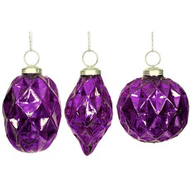 Purple Mercury Glass Ornaments, Set of 3 Faceted Ornaments